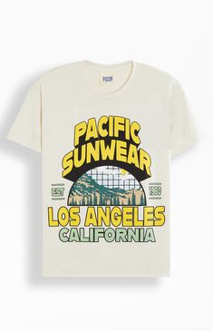 The Pacific Sunwear Los Angeles T-Shirt from yours truly brings Cali style to your everyday rotation. Its made with a crew neckline, short sleeves, a regular fit, and custom brand graphics printed on the front front for a cool and casual finish.


	Crew neckline
	Short sleeves
	Regular fit
	Front graphic
	100% Cotton
	Machine washable
	Model is wearing size medium
	Model Measurements: 6'1” Height, 34.5” Chest, 29" Waist Pacific Sunwear, Cali Style, Pacsun Mens, Brand Graphics, Space Lovers, College T Shirts, Sun Shirt, Top Graphic Tees, Animal Tshirt