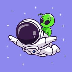 an alien is sitting on top of the astronaut's arm and holding his hand up to