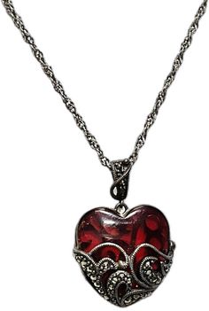 Red Glass, Heart Pendant Necklace, Heart Pendant, 925 Sterling Silver, Pendant Necklace, Chain, Sterling Silver, Pendant, Glass