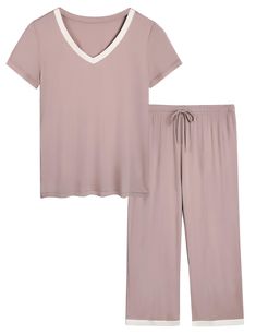 PRICES MAY VARY. 🌙[Moisture Wicking]: With 95% viscose made from bamboo material, this pajama set is perfect for women suffering from night sweats and sleeplessness. Breathable fabric allows moisture wicking, promoting heat dissipation and allows air circulation. 🌙[Ultra Soft]: Compared with cotton, viscose made from bamboo is more lightweight, much smoother and softer just like silk, feeling like a second skin and giving you a better sense of wearing comfort in bed. 🌙[High Quality]: This pai