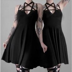 Great Shopping Women's 2021 Punk Gothic Halter Spaghetti Straps Cutout Short Flared Dress for, Women's Dresses Gothic Black Suspender Dress For Party, Spring Mini Length Cosplay Dress, Gothic Spring Mini Dress, Spring Mini Dress For Cosplay, Gothic V-neck Dresses For Spring, Black Gothic Sleeveless Suspender Dress, Black Gothic Suspender Sleeveless Dress, Gothic Black Suspender Dress For Summer, Black Gothic Suspender Dress For Summer