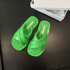 Summer New Women Slippers Thick Bottom Non-slip Outdoor Open Toe Beach Slippers Female Sandals Design Slides Woman Shoes Trendy Slip-on Platform Slippers For Vacation, Green Slip-on Casual Wedge Sandals, Casual Green Slip-on Wedge Sandals, Casual Green Platform Slippers For Summer, Green Slip-on Platform Slippers For The Beach, Green Platform Slippers For Beach, Green Platform Slippers For The Beach, Green Casual Platform Slippers, Beach Slide Slippers With Platform