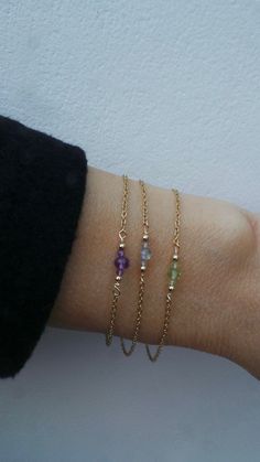 Gemstone Bracelet. Minimal Bracelet. Dainty Chain Bracelet. | Etsy Dainty Faceted Bracelet For Everyday, Dainty Faceted Everyday Bracelets, Dainty Everyday Faceted Bracelets, Dainty Faceted Everyday Bracelet, Minimalist Crystal Bracelet With Natural Stones, Dainty Crystal Bracelet With Adjustable Chain, Dainty Gemstone 14k Gold Filled Bracelets, Dainty Amethyst Jewelry With Adjustable Chain, Elegant Sterling Silver Healing Crystal Bracelet