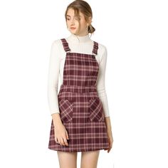 Add a versatile layer to your new-season wardrobe with this suspender skirt. It features all-over plaids and has adjustable shoulder straps. Simple and classic design with above knee length and a-line silhouette. This sweet, classic and stylish overall skirt is suitable for office, vacation, casual wear, school, party, and daily wear, and is perfect for spring, summer, autumn, and winter. Overalls Skirt, Prom Costume, Casual Halloween, Overall Skirt, Skirts Red, Spring Wear, Suspender Skirt, Tartan Dress, Suspender Dress