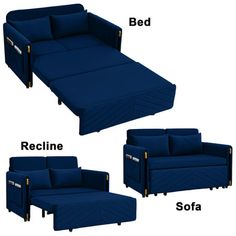 three different types of couches with the names below them on each side and bottom