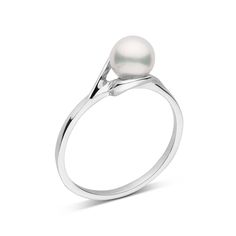 Petite Collection Akoya Pearl Ring Classic White Pearl Open Ring, White Solitaire Pearl Ring, White Solitaire Pearl Ring, Round Cut, White Solitaire Pearl Ring Fine Jewelry, Elegant White Pearl Ring, Elegant White Solitaire Jewelry, Elegant White Pearl Ring With Round Band, White Gold Solitaire Pearl Ring, Classic Pearl White Promise Ring