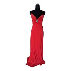 Stunning Gown. Stretchy Poly Blend Material Brand New With Tags Sequined Bust. Single Strap For Shoulders Which Create A Kriss Cross And Tie Off Back. Plunging Back Zipper Closure Fully Lined 38 Bust 60 Long Red Sleeveless Maxi Dress With Sweep Train, Red Dress With Fitted Bodice And Backless, Backless Dresses For Prom Season And Red Carpet, Backless Dresses For Red Carpet And Prom Season, Backless Red Evening Gown, Red Backless Evening Maxi Dress, Red V-neck Maxi Dress For Prom Season, Red V-neck Maxi Dress For Prom, Sleeveless Maxi Dress For Red Carpet Prom