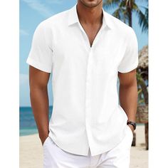 Season:Summer; Fabric:95% Cotton,5% Linen; Sleeve Length:Short Sleeve; Look After Me:Washable,Wet and Dry Cleaning; Gender:Men's; Style:Fashion,Comfortable; Tops Type:Button Down Shirt,Summer Shirt,Beach Shirt,Linen Shirt,Casual Shirt,Shirt; Occasion:Vacation,Holiday,Daily,Casual,Streetwear,Hawaiian; Pattern:Plain; Neckline:Lapel; Listing Date:08/23/2024 Mens Linen Shirt Short Sleeve, Linen Short Sleeve Button-up Shirt For Vacation, Spring Linen Button-up Short Sleeve Shirt, Solid Button-up Beach Shirt, Men’s White Linen Shirt, Linen Shirt Men, Pink Shorts, Casual Streetwear, Beach Shirts