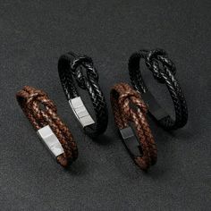 Men Knot Bracelet Braided Leather Black Brown Slide Magnetic Closure 9" Length Please Choose Your Desired Color When Purchasing Most Of Our Items May Just Disappear Because We Like To Move Our Items As Quickly As Possible So Everything Is Cross-Posted. We Will Ship This Item Out Via Usps 2-3 Day Mail With A Tracking Number For Confirmation We Ship Items Out Every Other Day So Expect A Quick Delivery! Please Feel Free To Ask Any Questions You May Have. We Answer Most Questions Instantly! Thank Yo Classic Brown Leather Bracelet For Formal Occasions, Brown Leather Bracelet For Formal Occasions, Modern Brown Leather Bracelet For Formal Occasions, Formal Brown Leather Strap Bracelet, Modern Brown Leather Formal Bracelet, Elegant Brown Leather Bracelet With Stainless Steel Clasp, Casual Black Leather Bracelets, Classic Brown Business Bracelet, Casual Black Leather Bracelet