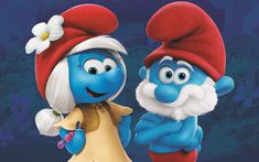 the smurfs are standing next to each other