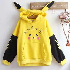 Cosplay Hoodie, Pikachu Hoodie, Áo Blu, Cute Pikachu, Japanese Cat, Anime Inspired Outfits, Yellow Hoodie, Kawaii Fashion Outfits, Winter Sweatshirt