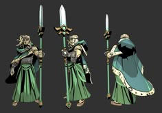 three different poses of a man with two swords