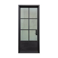 a black door with glass panels on the side