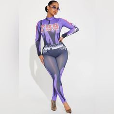 Nwt Fashion Nova Size Small Multicolored Speed Motorsport Long Sleeve Jumpsuit (80% Polyester, 20% Spandex). See Pictures For Actual Condition, Comes From A Smoke Free Home. All Approximate Flat Measurements Listed Below. Total Length: 55.5” Bust: 14.5” Waist: 11.5” Rise: 11” Hips: 12.5” Inseam: 29.5” Leg Opening Width: 4” Sleeve Length: 24.5” Stretch Purple Unitard, Purple Long Sleeve Jumpsuit For Night Out, Fitted Purple Jumpsuits And Rompers For Night Out, Fitted Purple Unitard, Purple Stretch Bodysuit For Night Out, Jumpsuit Suit, Fashion Nova Pants, Makeup Makeover, Long Sleeve Jumpsuit