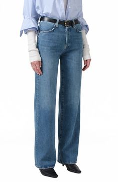 Citizens of Humanity Annina Organic Cotton Straight Leg Jeans | Nordstrom Chic Dark Wash Flare Jeans For Everyday, Classic Medium Wash Rigid Denim Flare Jeans, Classic High Rise Medium Wash Flare Jeans, Medium Wash High Rise Relaxed Fit Flare Jeans, Medium Wash Flare Jeans For Everyday In Fall, Medium Wash Flare Jeans For Everyday Fall Wear, Medium Wash Straight Bottoms For Fall, Straight Bottoms In Medium Wash For Fall, Everyday Fall Pants With Frayed Hem