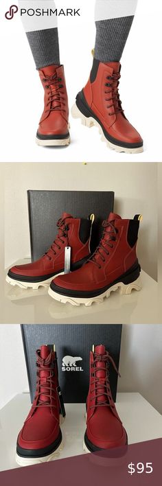 Sorel Women's Brex Lace -Up Waterproof Boots Red/Black Sorel Womens, Sorel Shoes, Waterproof Boots, Black And Red, Lace Up, Boots, Lace