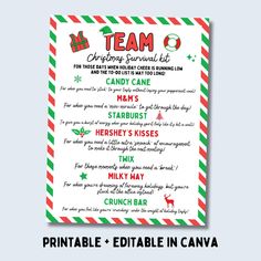 a printable christmas party menu with candy canes and santa's sleigh