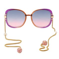 Loom&Pearl Armless Chain Temple Sunglasses Pull Me Close Shades + Gold Chains And Hold Me Down Charms Shades With Non-Slip Holds On Ears Party Glasses Chains With Gold Chain, Pink Chain Jewelry For Summer, Trendy Pink Jewelry With Chain Strap, Summer Pink Chain Jewelry, Summer Party Glass Necklaces, Elegant Multicolor Adjustable Glasses Chain, Elegant Pink Glasses Chain As Gift, Elegant Pink Glasses Chain Gift, Party Pearl Glasses Chain