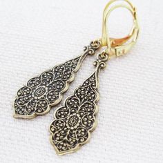 Gold Art Deco Style Earrings, Ornate Drop Earrings, Art Nouveau Style Jewelry, Wedding Jewelry, Bridal Jewelry, Bridesmaids Gift, Dangling #BridesmaidsGift #LongDropEarrings #DanglingEarrings #ArtDecoEarrings #LongEarrings #ArtDecoJewelry #ArtNouveauEarring #ArtNouveau #UniqueEarrings #GiftsForHer Antique Brass Drop Earrings, Antique Brass Chandelier Earrings For Gift, Antique Brass Chandelier Earrings As Gift, Ornate Nickel-free Chandelier Earrings For Wedding, Nickel Free Gold Wedding Jewelry, Nickel-free Gold Jewelry For Wedding, Nickel-free Antique Gold Drop Earrings, Antique Teardrop Ear Wire Jewelry, Gold Brass Bridal Earrings