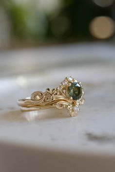 a close up of a ring on a table