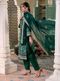 Brand: ManizayProduct Code: Saqafat D-01Collection: Manizay Saqafat Premium Embroidered Lawn CollectionFabric: Lawn DESIGN DETAILS: Embroidered Lawn Shirt Embroidered Chiffon Dupatta Dyed Trouser DISCLAIMER:* Lining, Laces, and Tassels are not included in unstitched variants.* Embellishment items in stitched outfits are subject to market availability.* Product color may vary due to photographic lighting or your device settings. CARE INSTRUCTIONS: Extra Fabric Has Been Used For Shoot Original Color May Vary Slightly From The Picture Dry Clean Recommended Iron The Clothes At Moderate Temperature Do Not Use Bleach, Or Stain Removing Chemicals Damp Fabric Should Not Be Exposed To Sunlight Manizay Saqafat Premium Embroidered Lawn Collection Authenticity Guaranteed – 100% Original Brand. 3 Days Eid Chanderi Set With Dupatta, Unstitched Cambric Traditional Wear For Festive Occasions, Festive Dola Silk Dupatta With Naqshi Detail, Festive Dola Silk Dupatta With Naqshi, Festive Naqshi Dola Silk Dupatta, Semi-stitched Dola Silk Sharara With Naqshi Details, Semi-stitched Dola Silk Sharara With Naqshi, Semi-stitched Naqshi Dola Silk Sharara, Green Naqshi Churidar For Eid