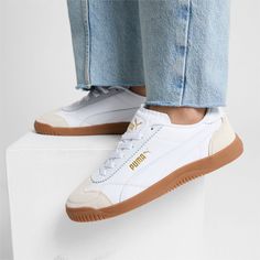 PUMA Club 5v5 Lux Women's Sneakers | PUMA Puma Club 5v5 Outfit, White Puma Sneakers Outfit, Puma Sneaker Outfit, Puma Sneakers Womens, Girls Shoes Teenage, Puma Shoes Women, White Puma Sneakers, Trainers Outfit, Fenty X Puma