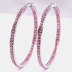 2 Inch Hoops Silver Tone With Pink Rhinestones Other Available Colors Are Listed Separately In Gold , Silver And Black Metal. Most Of My Other Earrings Are Dangle Types That Can Be Upgraded To Solid Sterling Silver Or 14k Gold Filled Wires So If You Have Sensitive Ears Like Me, Check My Other Items For That Type. I Have A Background In Jewelry Design In Nyc And I Buy My Ear Wires From A Legitimate Metal Source Jewelry Supplies Company. I Can't Wear Metals Other Than Stainless Steel, Gold Or Real Pink Hoop Earrings, I'm Jealous, Hoops Silver, Big Hoop Earrings, 2 Earrings, Pink Jewelry, Earrings Crystal, Pink Earrings, Pink Rhinestones