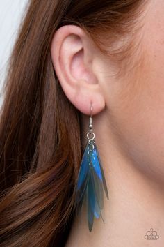 Holographic Glamour - Blue Iridescent Earrings - Paparazzi Paparazzi Jewelry Images, Iridescent Earrings, Paparazzi Accessories Jewelry, Sparkle Fashion, Fringe Earring, Elongated Oval, Pink Dragon, Earrings Trendy, Glam Style