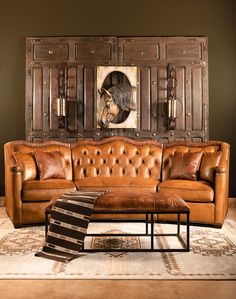 high end american made leather sectional sofa with button tufted seat back Adobe Interior, Southwest House, Leather Pillows, Tufted Leather Sofa, Ranch Furniture, Victorian Farmhouse, Furniture Board, Leather Sectional Sofa, Tufted Leather