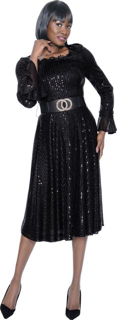 Terramina 7084 black dress Ladies Church Suits, Womens Church Suits, Sheer Overlay Dress, Women Church Suits, Church Suits, Dress Colors, Circle Dress, Lantern Sleeve Dress, Black Knit Dress