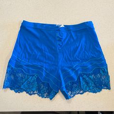 La Perla Shorts With Tags La Perla-Desert Shorts Teal Size 2 Very Adorable La Perla Intimate Sleepwear Blue Bottoms With Lace Trim For Daywear, Blue Lace Trim Beach Bottoms, Blue Lace Trim Bottoms For Beach, Short Blue Bottoms For Daywear, Blue Lounge Bottoms With Lace Trim, Blue Lace Trim Bottoms For Loungewear, Black Silk Robe, Velvet Bra, Vintage Bra