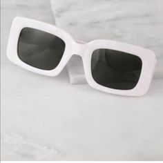 White Retro Sunglasses White Shades Glasses, White Retro Sunglasses, Cute White Sunglasses, White Square Frame Sunglasses For Beach, Chic White Square Frame Sunglasses, White Rectangular Sunglasses For Beach, Casual White Sunglasses For Party, White Rectangular Polarized Sunglasses, White Rectangular Sunglasses With Polarized Lenses