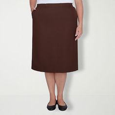 Slip into our suit skirt for a polished and professional look.Front Style: Flat FrontClosure Type: Elastic BackPockets: 2 Side Slip PocketsRise: At WaistApparel Length: 27.5 InchesFiber Content: 100% PolyesterFabric Description: WovenLining: UnlinedSkirt Length: Knee LengthCare: Machine WashSkirt Type: Pencil SkirtsCountry of Origin: Imported Classic Formal Skirted Bottoms, Brown Lined Skirt For Workwear, Brown Lined Skirt Bottoms For Workwear, Elegant Short Brown Skirt, Classic Workwear Skort In Short Length, Classic Short Length Skort For Workwear, Classic Knee-length Workwear Bottoms, Classic Short Skort For Workwear, Office Wear Solid Skort With Lined Skirt