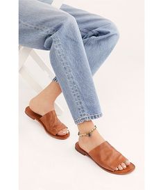 Free People Vicente Leather Slide Sandals | Dillard's Olive Lounge, Striped Lounge Pants, Sandals Outfit, Free People Shoes, Leather Slide Sandals, Slide On, Fall Shoes, Leather Slides, Wide Straps