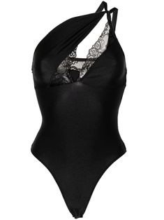 Coperni lace-detailing Asymmetric Bodysuit - Farfetch Designer Bodysuit, Bodysuit Ideas, Asymmetric Bodysuit, One Shoulder Bodysuit, Black Lace Bodysuit, Yoko London, Bodysuit Black, City Dress, Just A Reminder