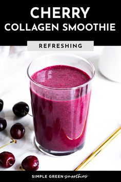 A glass filled with delicious cherry collagen smoothie. Collagen Smoothie, Strengthen Nails, Collagen Powder, Smoothie Recipe, Green Smoothie