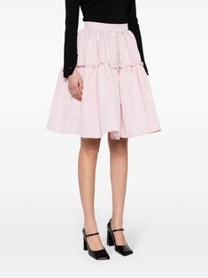 Nina Ricci Babydoll Midi Skirt - Farfetch Spring Pleated Tiered Skirt With Ruffles, Spring Ruched Flared Skirt, Spring Ruffled Flared Pleated Skirt, Spring Flared Dress With Ruffles, Feminine Ruffled Flared Dress, Feminine Flared Skirt With Ruffles, Feminine Flared Skirt With Ruffle Hem, Pink Dress With Ruffle Hem And Voluminous Skirt, Chic Pleated Ruffle Skirt