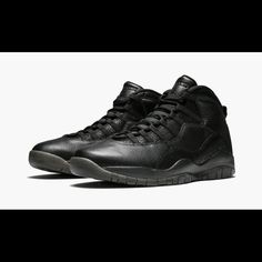 The Sequel To The Creamy White Air Jordan 10 “Ovo” By Drake, This Black Colorway Caused A Stir Upon Its Release At Nba All-Star Weekend 2016. Built With The Same Luxurious Materials And Details As The White Version, The Air Jordan 10 Features A Blacked-Out Look In Full-Grain Leather And Faux Stingray Material With A Smoky Translucent Outsole Below. Like New In Box Sporty Leather Jordan Shoes With Laces, Leather Sporty Jordan Shoes, Sporty Leather Jordan Shoes, Sporty Jordan Shoes With Contrast Sole In Leather, Sporty Leather Jordan Shoes With Contrast Sole, Leather Jordan Shoes With Laces For Streetwear, Leather Jordan Shoes With Contrast Sole For Sports, Classic Jordan Shoes With Contrast Sole For Streetwear, High-top Leather Jordan Shoes With Laces