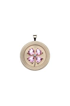 PLEASE NOTE: This pendant is for pre-order and will ship by November 15th.  brA very special fine jewelry version of our Original LUCKY coin. 14k gold with heart shaped pink tourmaline stones, placed in the shape of a 4 leaf clover. Hand engraved on the back with lucky   br14k gold with pink tourmaline and white sapphire accents   br1.20 in diameter   brEngraved with lucky and JW crescent logo on back side   brSold as charm only, please contact us about choosing the right chain for this spectacular piece   brstrongPLEASE NOTE: This product is excluded from any discounts./strong 4 Leaf Clover, Morganite Diamond, Coin Pendant Necklace, Tourmaline Pendant, Heart Shaped Necklace, Tourmaline Stone, Rose Gold Pink, Bar Pendant, Sapphire Necklace