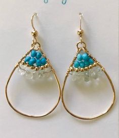 SEDONA Turquoise - 14k gold fill hand hammered hoop earrings, beach earrings, turquoise earrings, aq Diy Earrings Ideas, Wire Wrapping Beads, Chip Jewelry, Hoop Earrings Outfit, Hoop Earring Outfit, Diy Jewelry Bracelets, Seed Jewelry, Wire Wrapped Stones, Earring Art