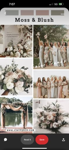 a collage of photos with flowers and greenery