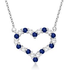 Open Heart Diamond & Sapphire Pendant Necklace 14k White Gold 1.30ct - IP303 Affordable Purses, Sapphire Pendant Necklace, Sapphire Diamond Pendant, Ruby Necklace Pendant, Sapphire Necklace Pendants, Heart Shaped Pendant Necklace, Diamond Heart Pendant Necklace, Engagement Rings Diamond, Gemstone Pendant Necklace