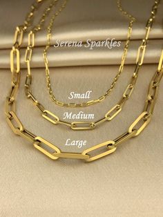 10k Real Gold Paperclip Necklace with 10k Gold Stamp, These Bracelets Are Made With Authentic And Genuine 10k Gold.It Will Look Amazing Even If You Wear It Alone.These Real Gold Necklaces Are a Perfect Gift For Your Loved Ones.Metal: Solid GoldGold Purity: 10kStamp: 10k or 417 (417 Stamp means 10-karat gold)Please Note:Small Necklace is Solid GoldMedium & Large Necklace are Semi Hollow To Keep it Light in Weight, But Completely Made With 10 Karat REAL GOLD Large Necklace Dimensions: Width: 5 Gold Paperclip Chain For Jewelry Making, Anniversary Gold Necklace With Paperclip Chain, Formal Paperclip Chain Jewelry, Gold Tarnish-resistant Paperclip Necklace, Anniversary Oval Link Chain Necklace With Lobster Clasp, Gold Paperclip Chain Necklace For Anniversary, Anniversary Link Chain Necklace With Paperclip Chain, Gold Paperclip Chain Jewelry, Adjustable Chain Link Necklace For Anniversary