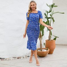 F00236316-204 Fitted Sundress With Ruffle Hem, Knee-length Midi Sundress With Ruffle Hem, Knee-length Ruffle Hem Sundress, Elegant Non-stretch Square Neck Dress, Fitted Tiered Sundress Midi Dress, Blue Square Neck Dress With Ruffle Hem, Fitted Mid-length Dress With Ruffle Hem, Summer Midi Mini Dress With Ruffles, Summer Ruffled Mid-length Mini Dress