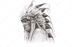 Tattoo sketch of Native American Indian warrior hand made — Stock ... Native American Warrior Tattoos, Native American Rituals, Warrior Tattoo Sleeve, Indian Warrior, Native American Spirituality, Native American Warrior, Native American Images, Native American Patterns, Warrior Tattoos