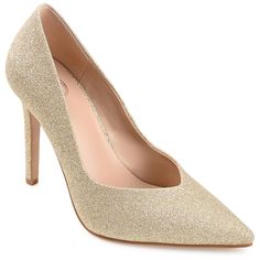 Journee Collection Womens Ninna Pump This shimmering stiletto is a total showstopper. The Ninna heels by Journee Collection are dance floor approved thanks to the manmade uppers, padded footbed, pointed toe and glitter details throughout that give your outfit a bold finish.  Good to Know All measurements are approximate and were taken using a size 6. Please note measurements may vary slightly by size. Decorative Hair Clips, Glitter Pumps, Sparkly Heels, Gold Pumps, Pointed Heels, Pointed Toe Heels, Slingback Heel, Stiletto Pumps, Journee Collection