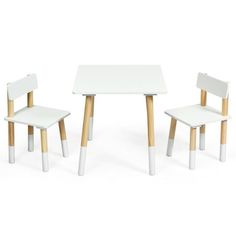 two chairs and a table are shown against a white background