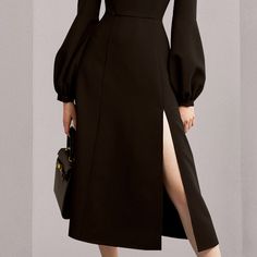 Black Square Neck Long Sleeve Casual Midi Dress Elegant Fitted Midi Dress For Winter, Elegant Winter Formal Bodycon Dress, Elegant Knee-length Winter Midi Dress, Elegant Sheath Bodycon Winter Dress, Elegant Knee-length Winter Dresses, Elegant Winter Sheath Bodycon Dress, Elegant Solid Color Bodycon Evening Dress, Elegant Midi-length Bodycon Winter Dress, Elegant Solid Color Evening Bodycon Dress