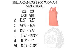 the size chart for a women's tank top with measurements and measurements on it