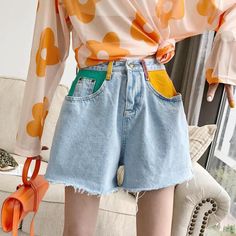 Material: Cotton Gender: WOMEN Fit Type: REGULAR Style: Casual, Aesthetic Soft Girl Item Type: Shorts Decoration: Pockets Closure Type: Button Fly Waist Type: High Pant Style: REGULAR Pattern Type: Patchwork Size (cm) Waist Hip Length S 66 88 37 M 70 92 38 L 74 96 39 Casual High Waist Multicolor Jeans, Trendy Multicolor Jeans, Multicolor Cotton Jeans With Pockets, Cute High Waist Summer Jeans, Colorful High-waist Bottoms For Spring, Playful High Waist Spring Bottoms, High Waist Colorful Bottoms For Spring, Playful High-waist Spring Bottoms, Playful High-waist Bottoms For Spring